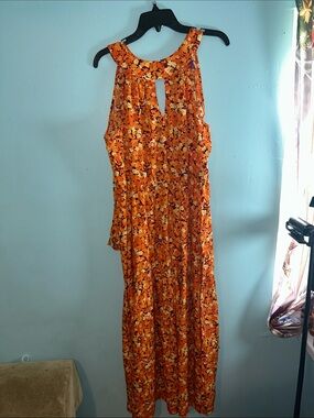 Ilusión Orange Floral Maxi Dress